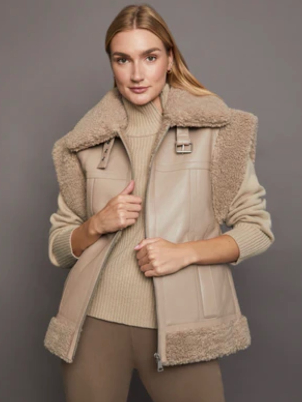 Apparis Jay vest Beige Shearling-Trim Vest Jacket - Women
